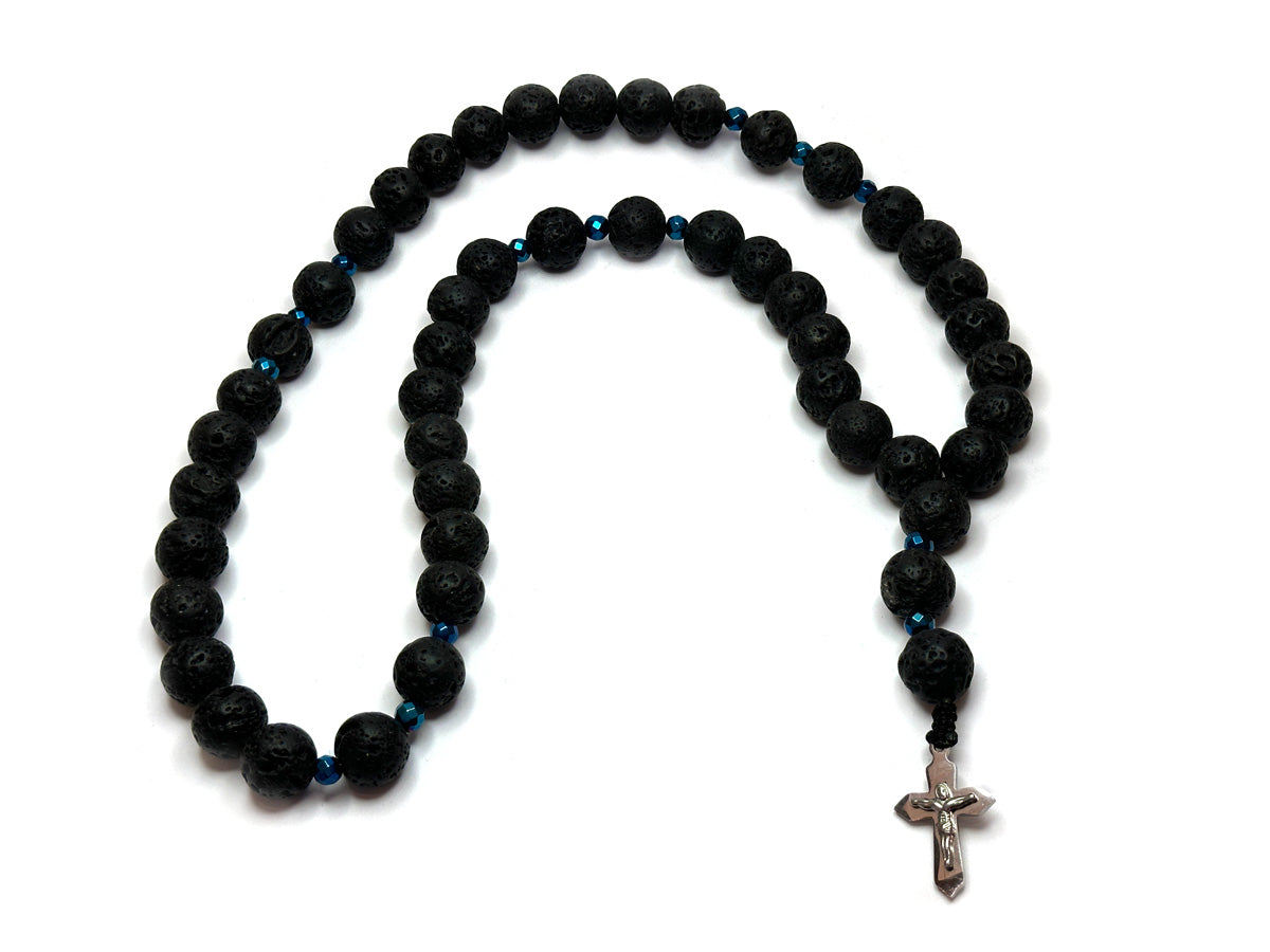 Lava Stone & Stainless Steel Cross Men's Necklace