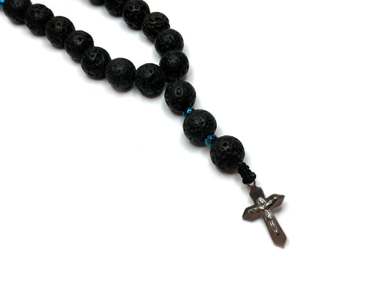 Lava Stone & Stainless Steel Cross Men's Necklace