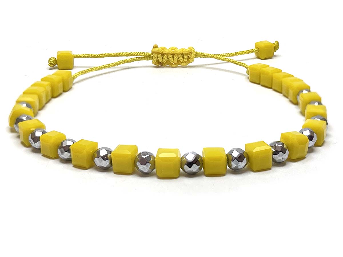 Yellow Crystal Silver Hematite Handmade Bracelet