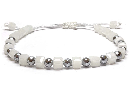 White Crystal silver Hematite Handmade Bracelet