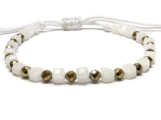 White Crystal Gold Hematite Handmade Bracelet