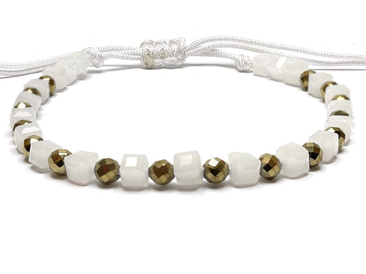 Snow White Crystal Gold Hematite Handmade Bracelet