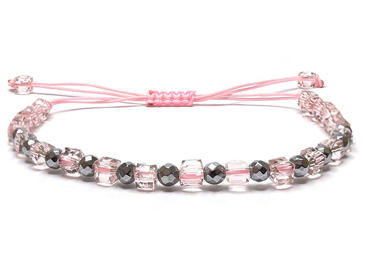 Clear Pink Crystal Silver Hematite Handmade Bracelet