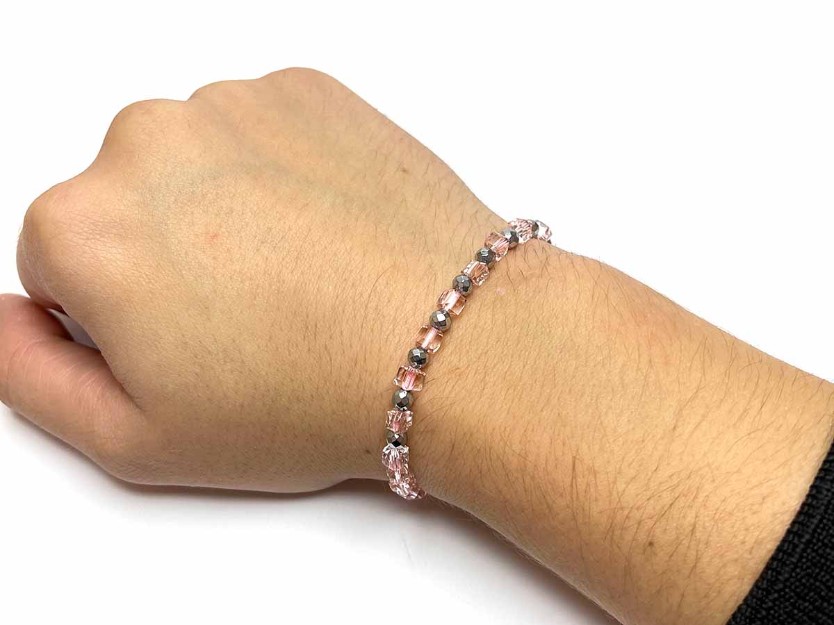 Clear Pink Crystal Silver Hematite Handmade Bracelet