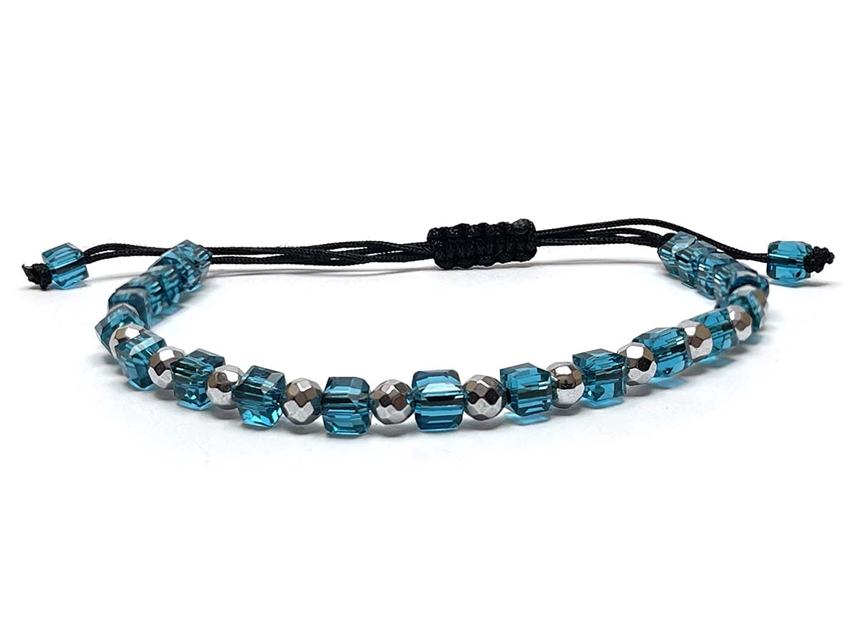 Electric Blue Crystal Silver Hematite Handmade Bracelet