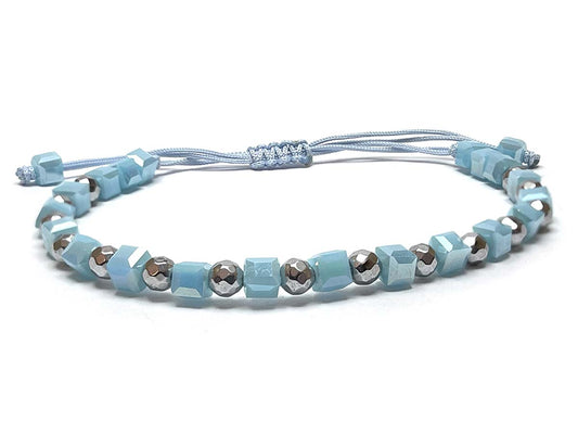 Baby Blue Crystal Silver Hematite Handmade Bracelet