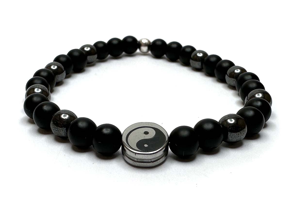 Onyx Beads & Hematite Yin Yang Strong Elastic Handmade Bracelet