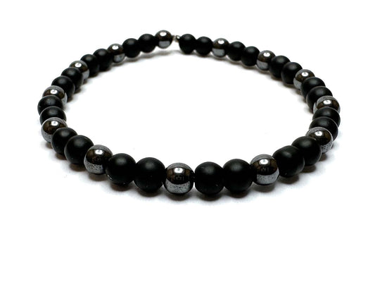 Onyx Beads & Hematite Strong Elastic Handmade Bracelet