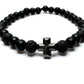 Onyx & Lava Beads Cross Strong Elastic Handmade Bracelet