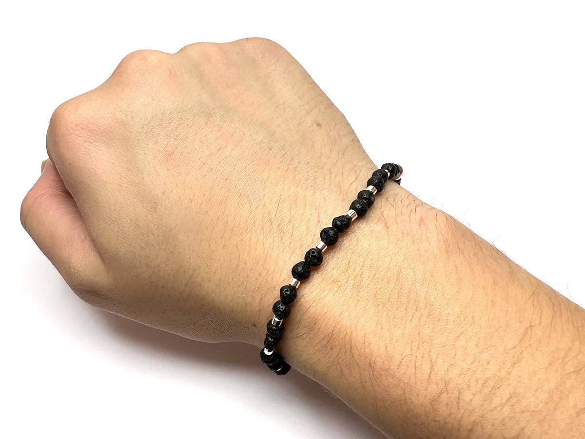 Lava Beads & Hematite Tubes Strong Elastic Handmade Bracelet