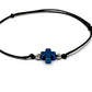 Blue Hematite Cross & Silver 2mm Beads Handmade Bracelet