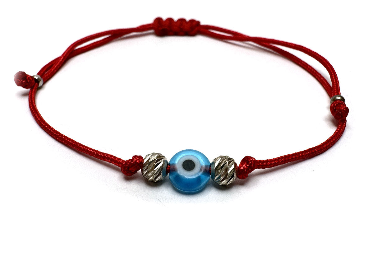 Light Blue Evil Eye & Silver 4mm Beads Handmade Bracelet