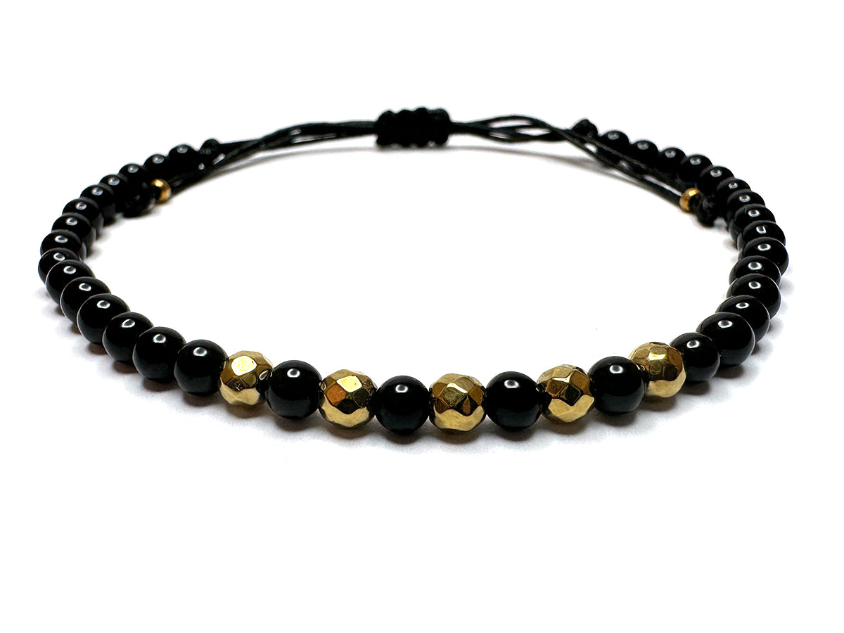Onyx & Gold Hematite 4mm Handmade Bracelet