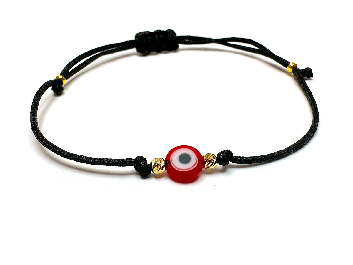 Red Evil Eye & Gold 2mm Beads Handmade Bracelet