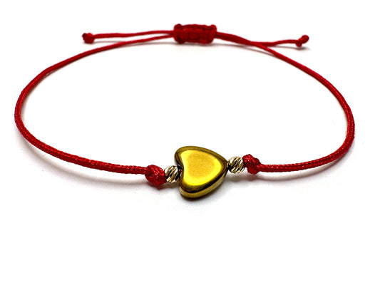 Gold Hematite Heart & Gold 2mm Beads Handmade Bracelet