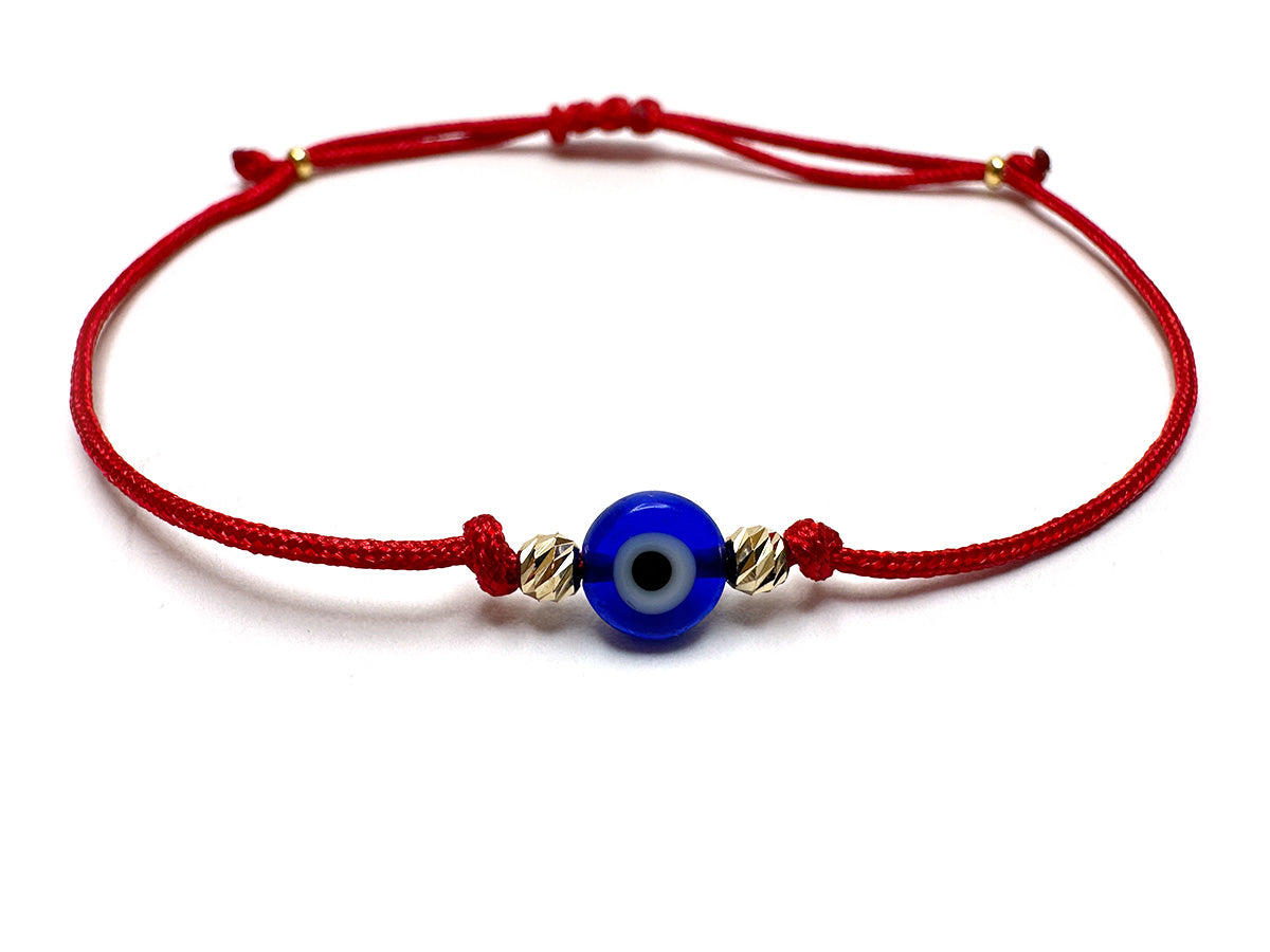 Blue Evil Eye & Gold 2.5mm Beads Handmade Bracelet