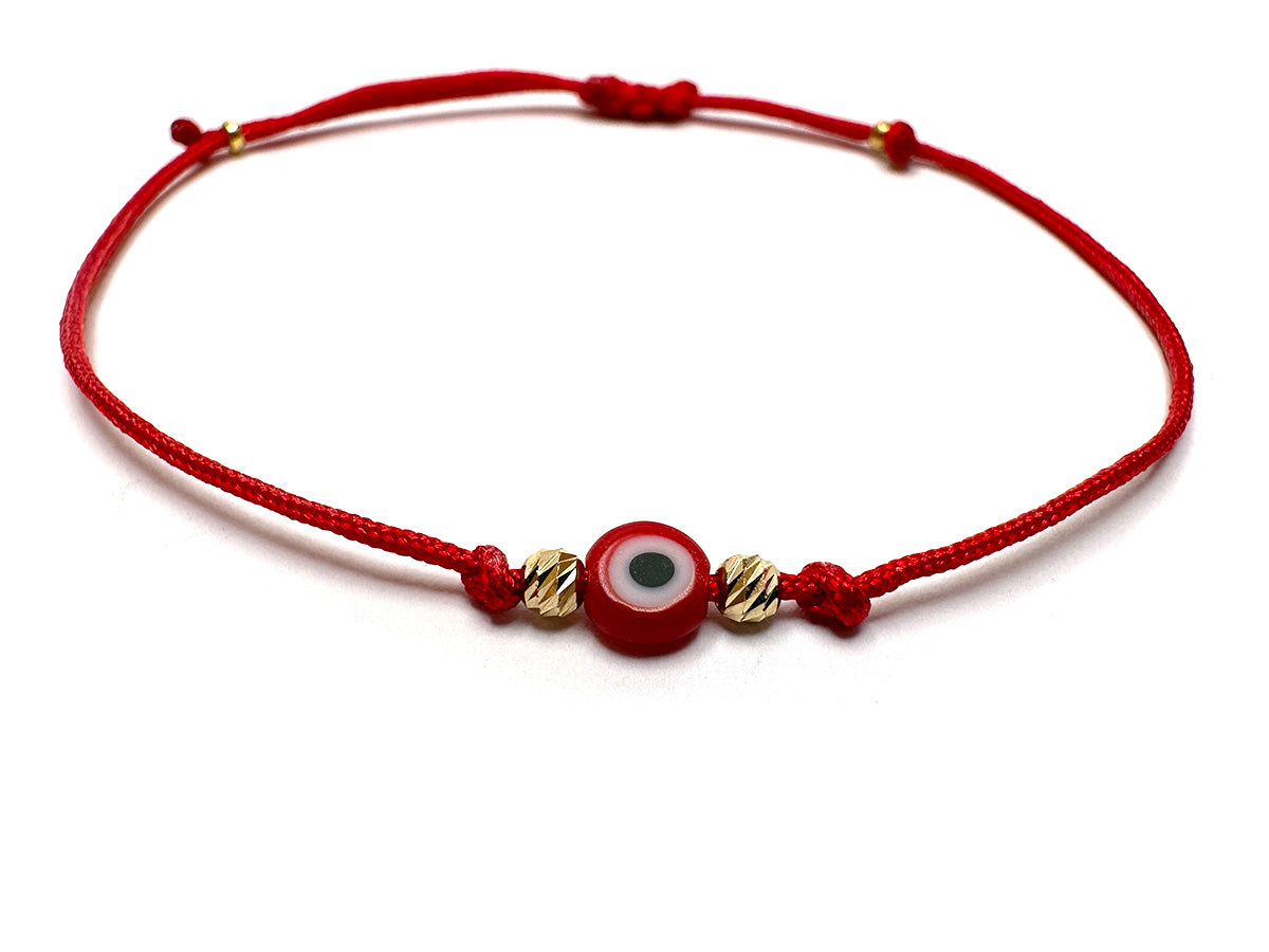 Red Evil Eye & Gold 2.5mm Beads Handmade Bracelet