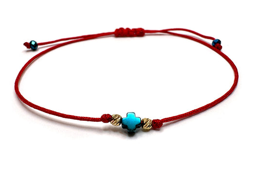 Blue Hematite Cross & Gold 14k Beads 2mm Handmade Bracelet