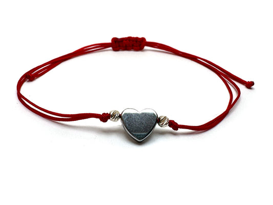 Silver Hematite Heart & Silver Beads 3mm Handmade Bracelet